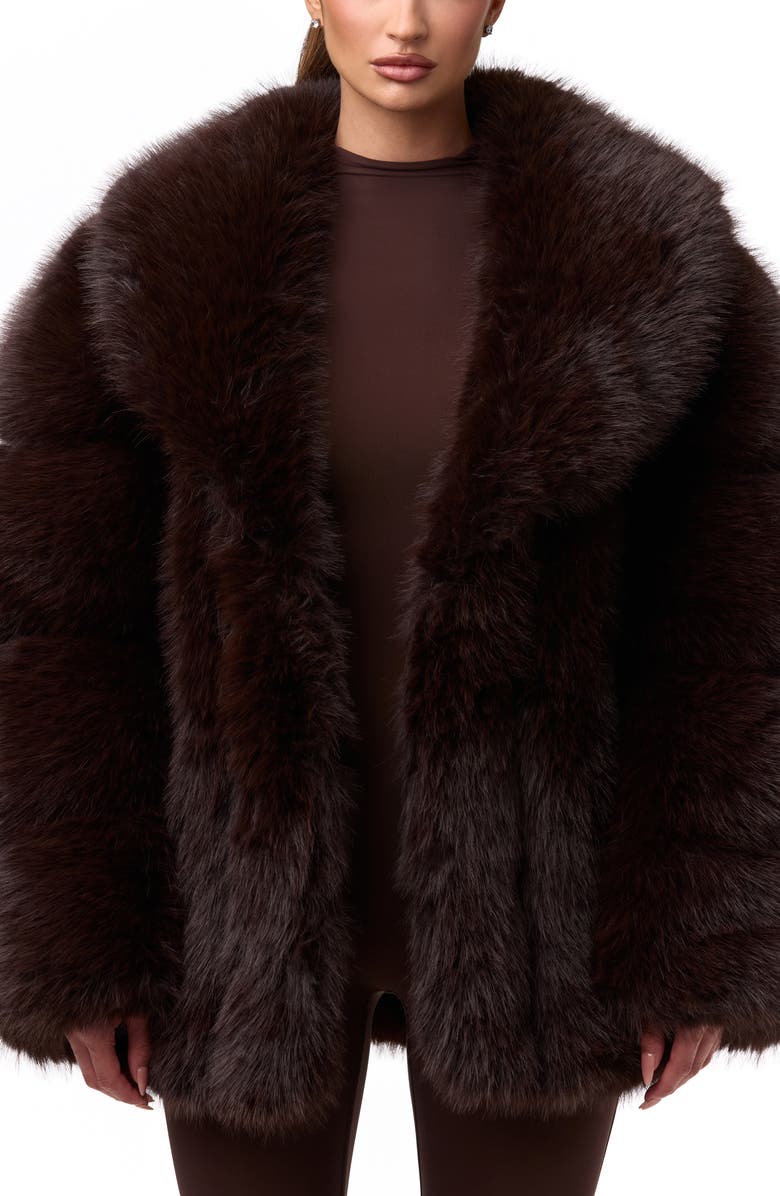 Naked Wardrobe Shawl Lapel Faux Fur Coat, Main, color, Dark Chocolate