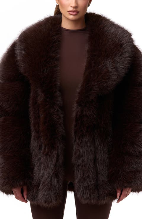 Shawl Lapel Faux Fur Coat