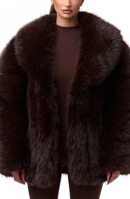 Naked Wardrobe Shawl Lapel Faux Fur Coat