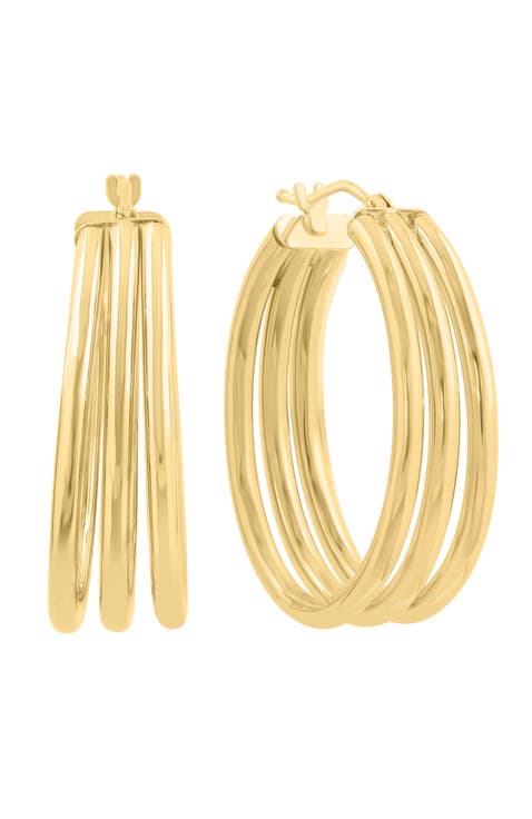 14K Yellow Gold Triple Grace Gold Hoops