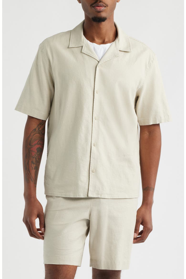 Stretch Linen Blend Camp Shirt, Alternate, color, BEIGE BIRCH