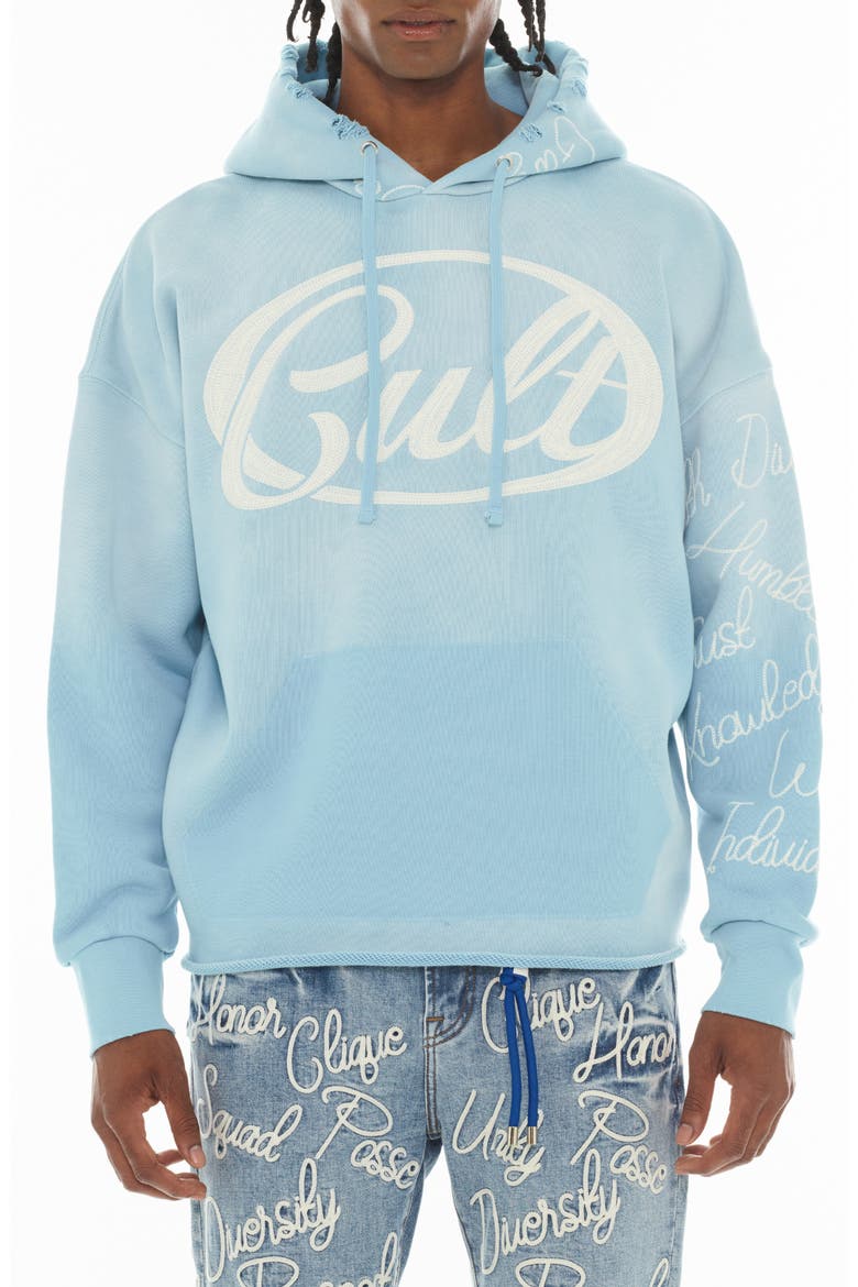 Logo Cotton Hoodie, Main, color, BLUE GLOW