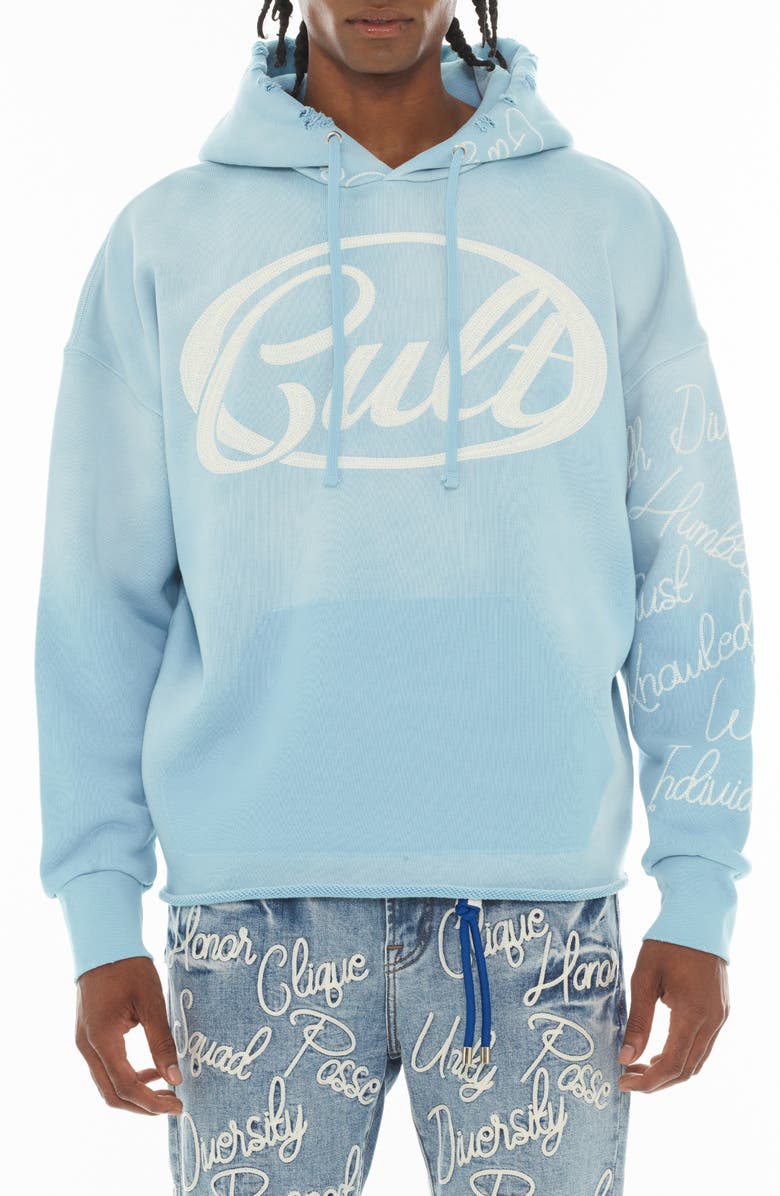 Cult of Individuality Logo Cotton Hoodie, Main, color, Blue Glow