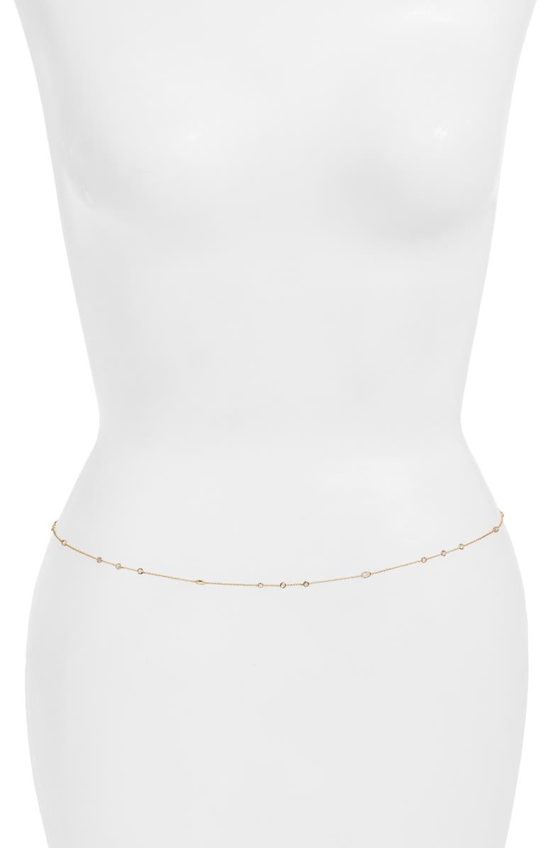 VIDAKUSH Crystal Station Belly Chain, Main, color, Gold