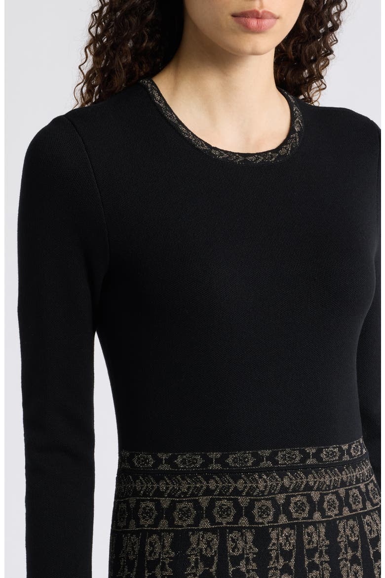 Metallic Jacquard Long Sleeve Dress, Alternate, color, BLK GOLD