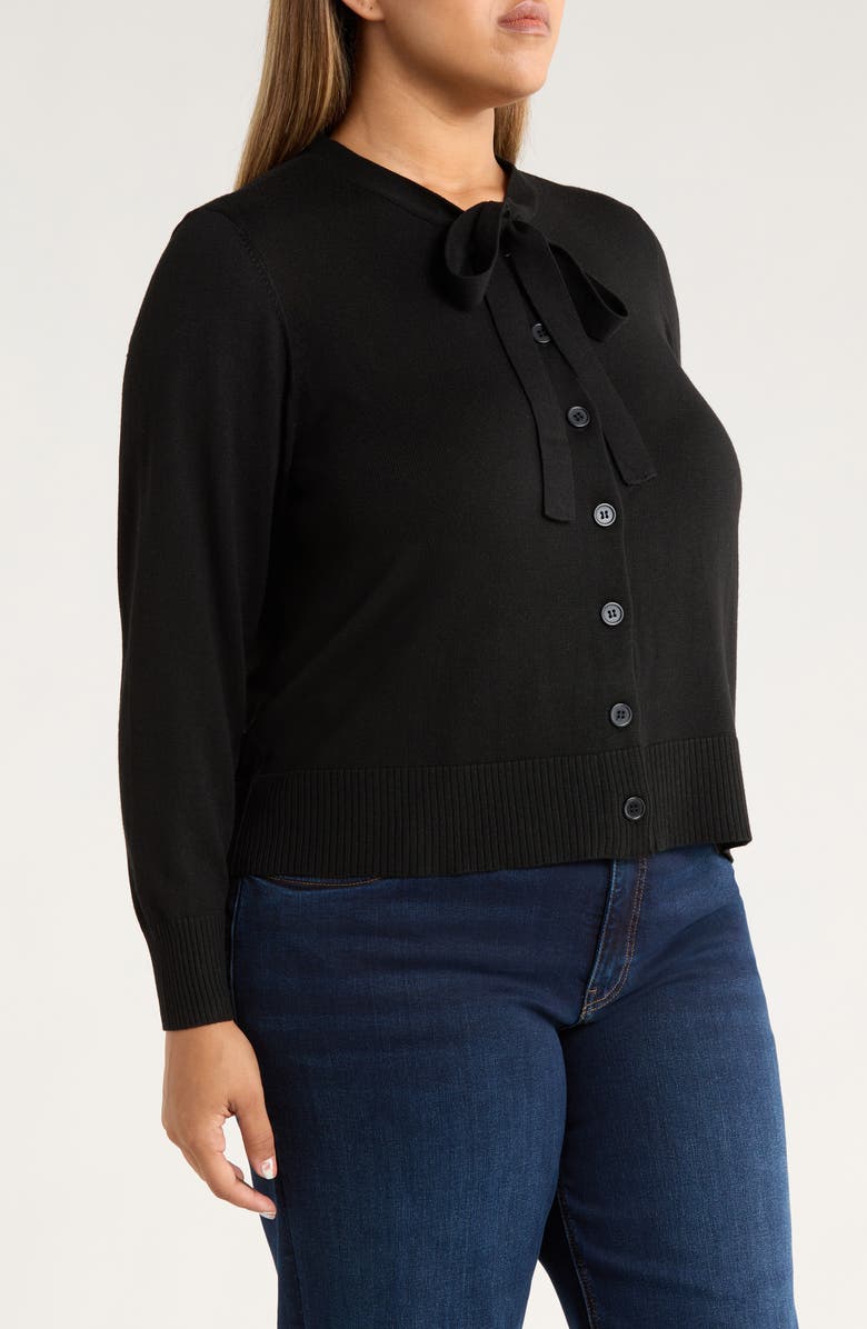 CeCe Tie Neck Cardigan, Alternate, color, Rich Black