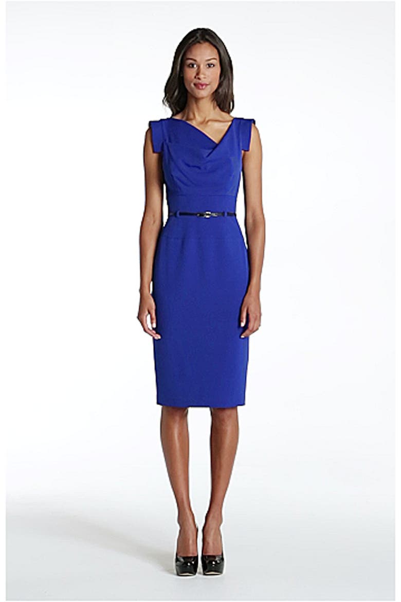 Jackie Belted Stretch Gabardine Sheath Dress, Alternate, color, COBALT