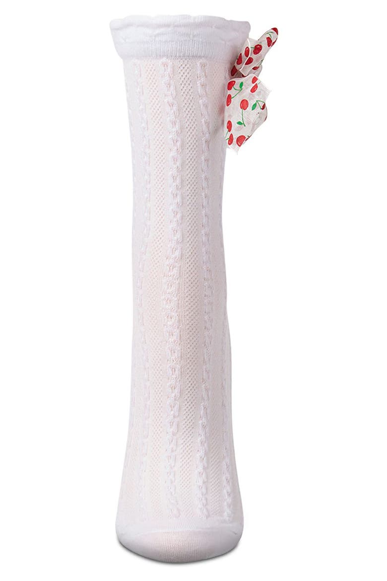 Cherry Bow Cable Crew Socks, Alternate, color, WHITE