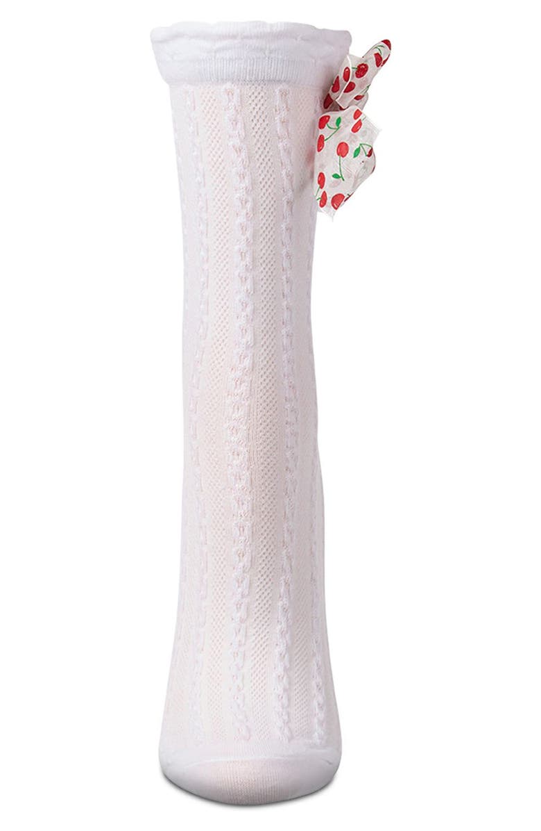 MeMoi Cherry Bow Cable Crew Socks, Alternate, color, White