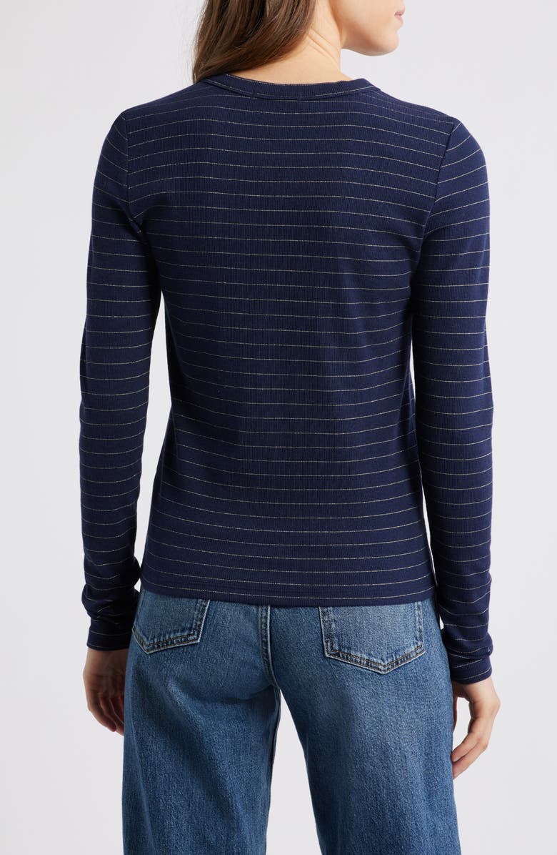 Marine Layer Lexi Stripe Sun-In Rib Long Sleeve T-Shirt, Alternate, color, Navy/ Gold