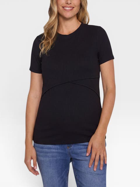 Crew Neck Cross Over Nursing Short Sleeve Top