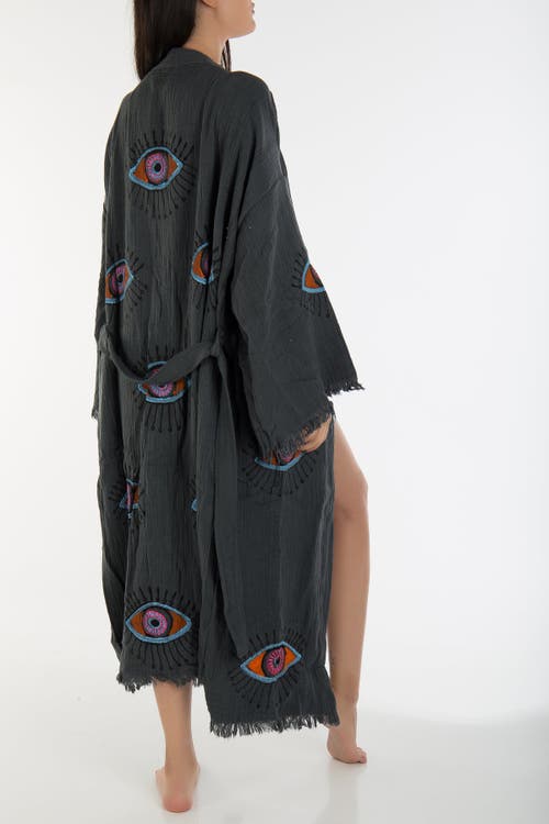 Forever & Always Shoes Aria Evil Eye Handmade Cotton Kimono In Dark Grey
