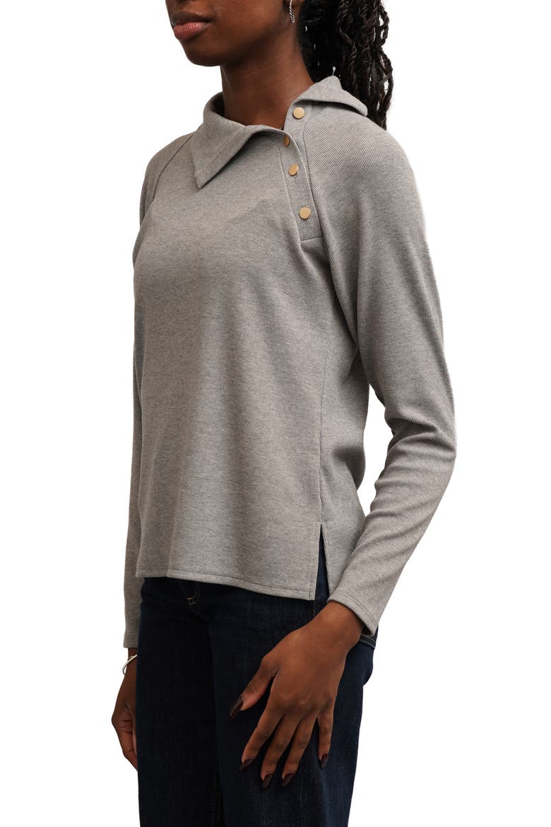 Asymmetric Neck Button Trim Top, Alternate, color, GREY