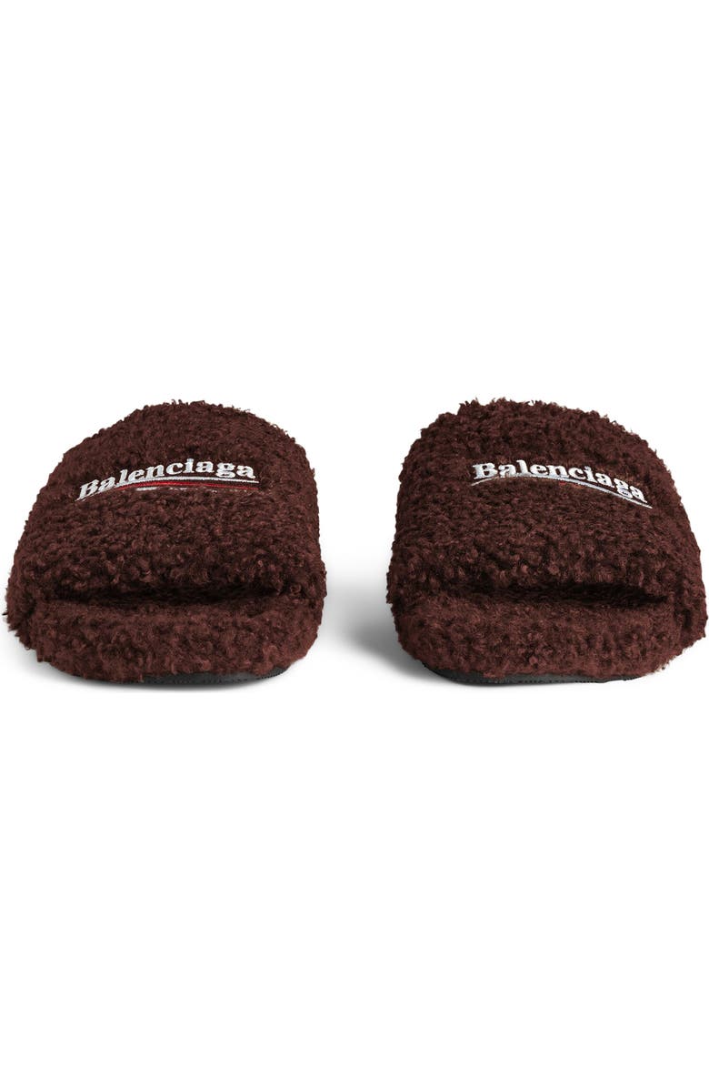 Balenciaga Campaign Faux Shearling Slide Sandal, Alternate, color, Chataigne