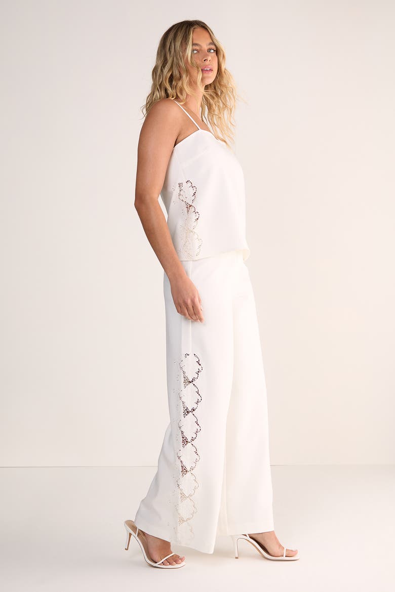 Cutwork Side Tailored Wide Leg Pants, Alternate, color, White
