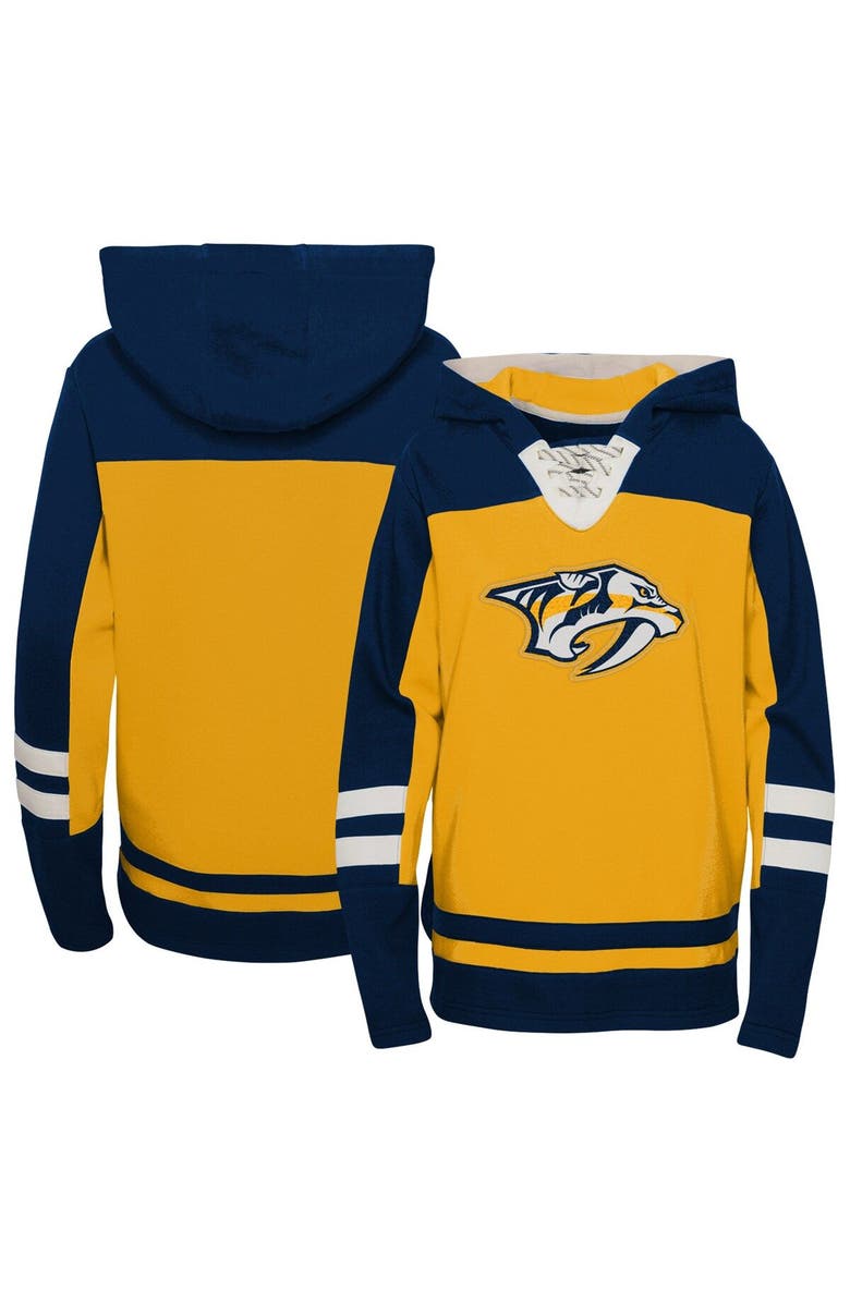 Outerstuff Preschool Gold Nashville Predators Ageless Revisited Lace-Up V-Neck Pullover Hoodie, Main, color, 