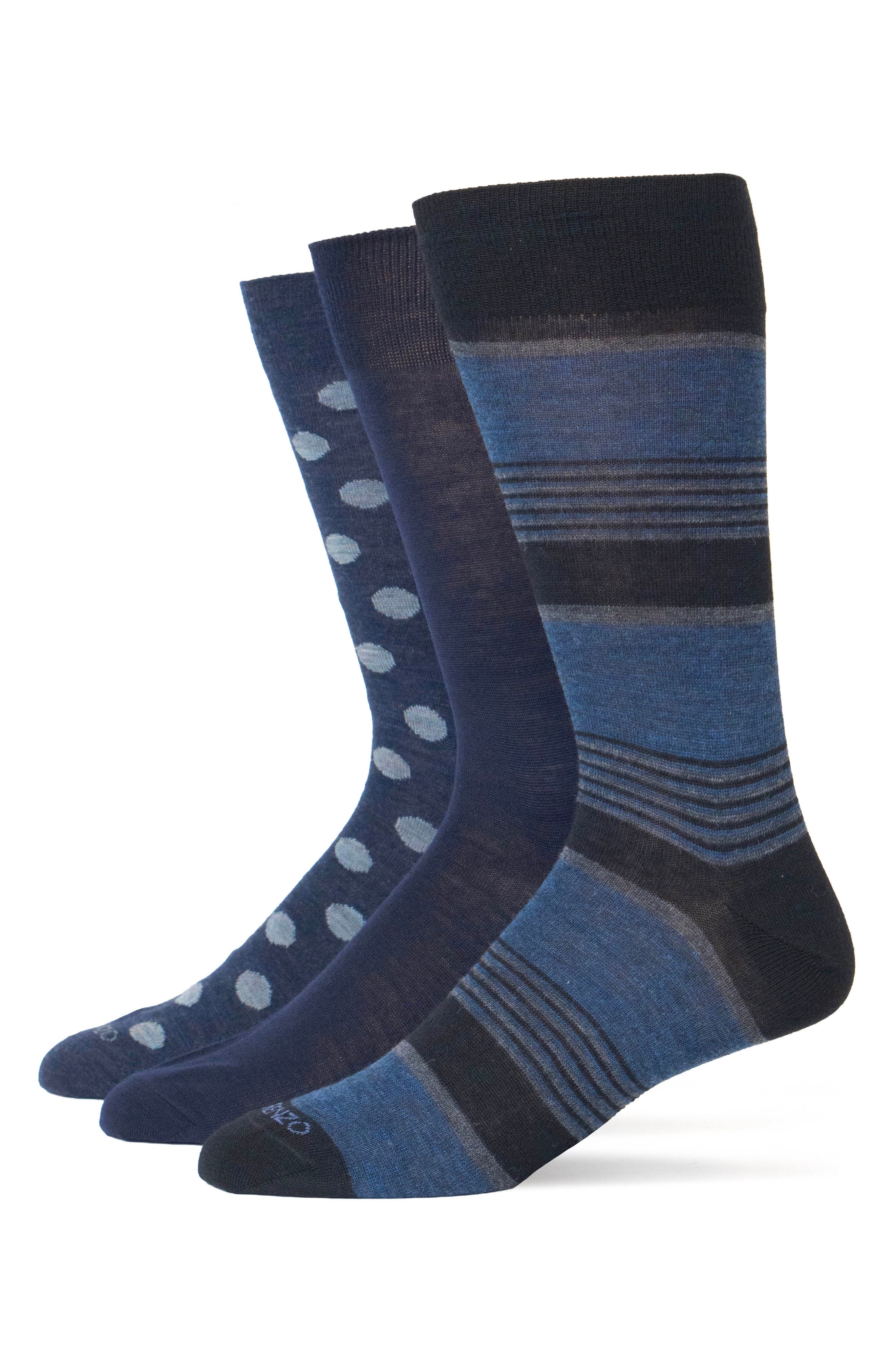 Lorenzo Uomo Assorted 3-Pack Wool Blend Crew Socks