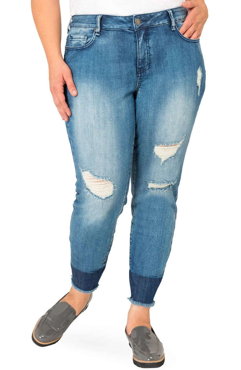 Standards & Practices Virginia Distressed Contrast Raw Hem Skinny Jeans, Main, color, 