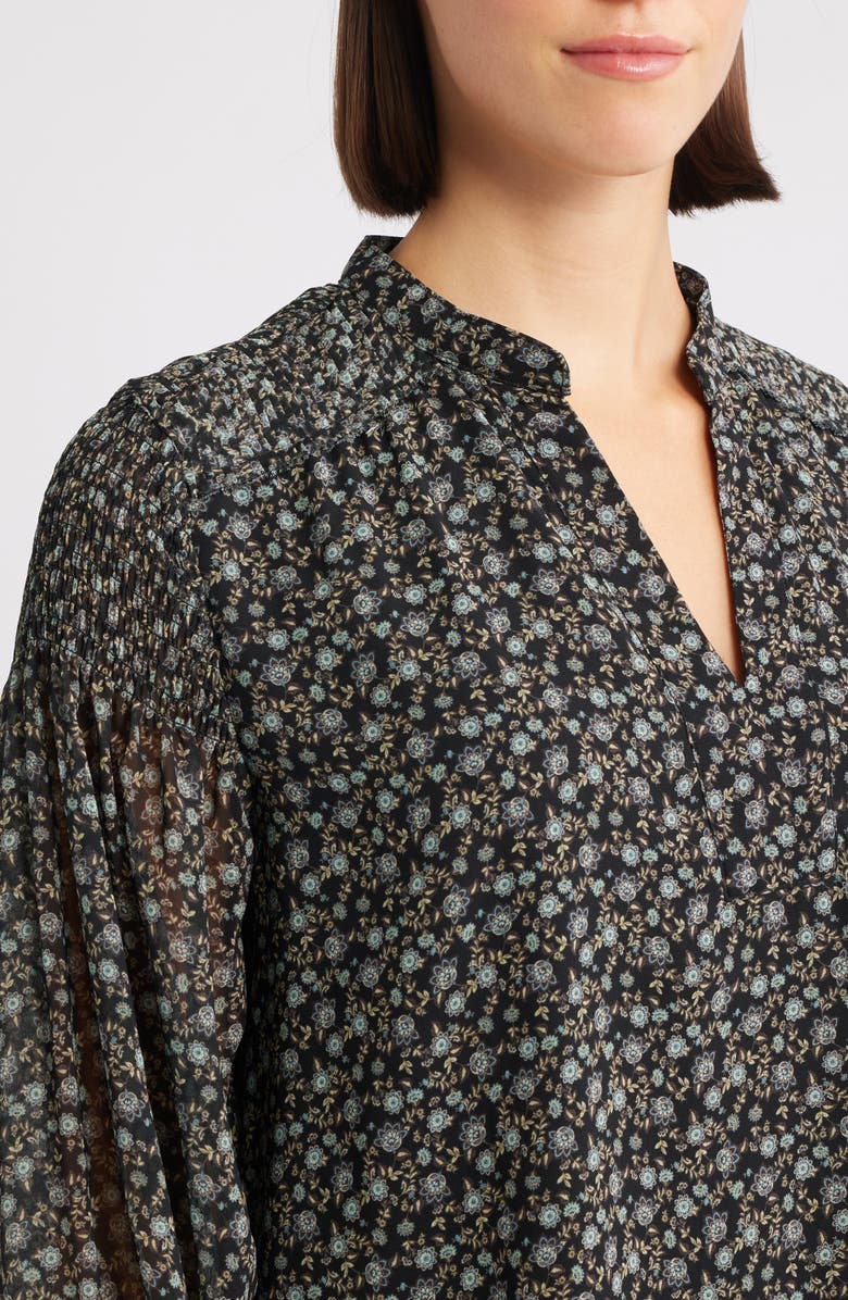 Madewell Semisheer Split Neck Top, Alternate, color, Jet Black