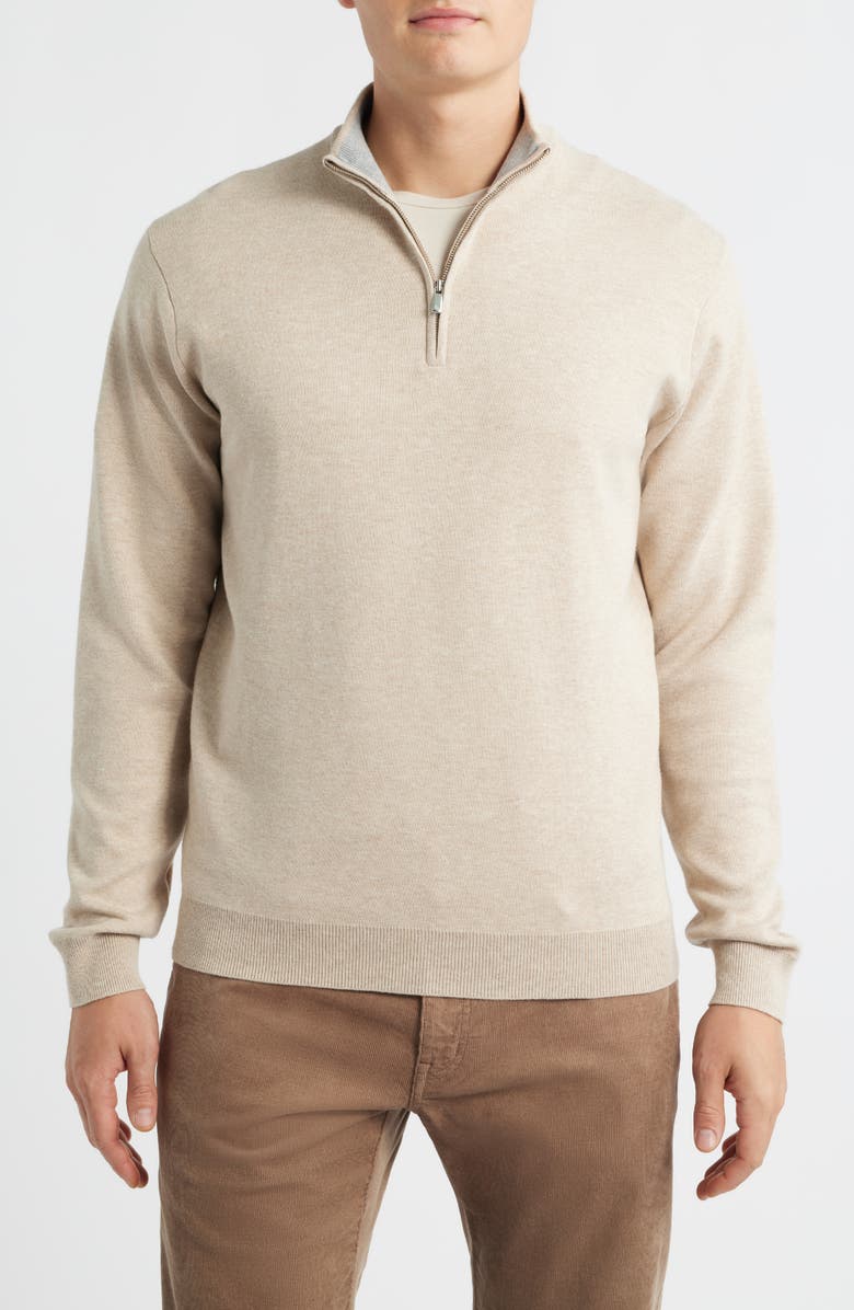 Peter Millar Coolspun Lite Quarter Zip Sweater, Main, color, Truffle