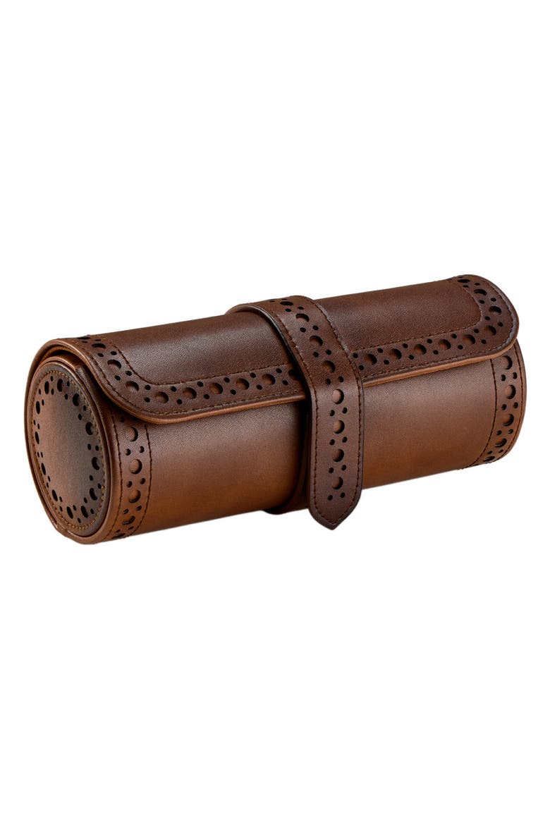 Brogue Triple Watch Roll, Alternate, color, Burnished Brown