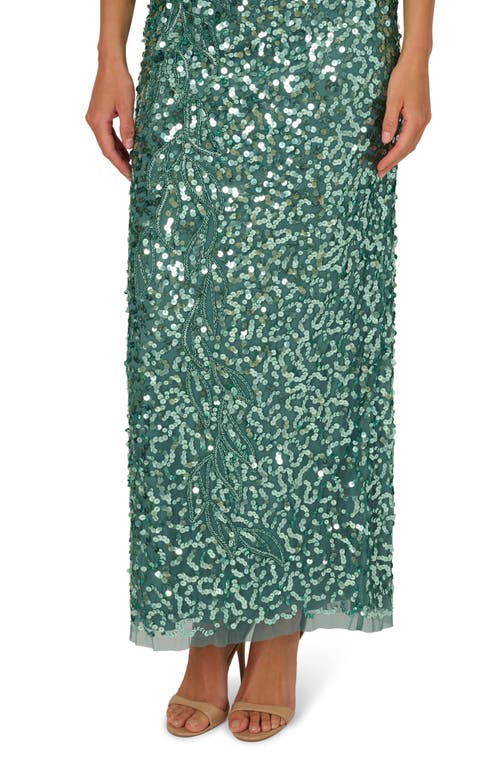 Adrianna Papell Sequin Mesh Column Gown In Green Slate