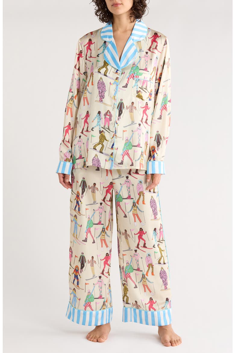 Skiing Print Long Pajamas, Main, color, CREAM