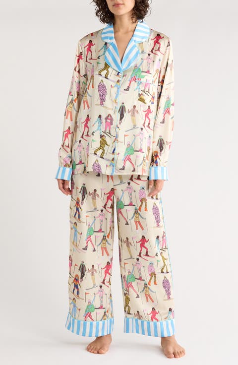 Skiing Print Long Pajamas