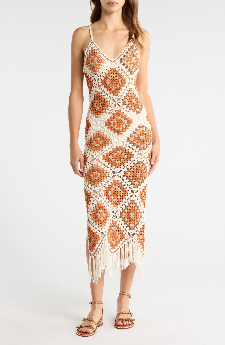 Elan Crochet Maxi Cover-Up Dress, Main, color, White Clay Combo