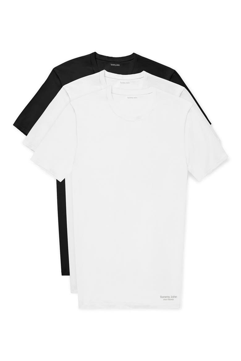 3-Pack Second Skin Stay Tucked Crewneck Undershirts, Main, color, WHITE, WHITE, BLACK