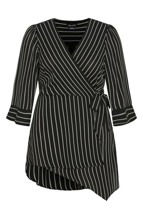 City Chic Jemma Leopard Print Wrap Tunic Top In Black