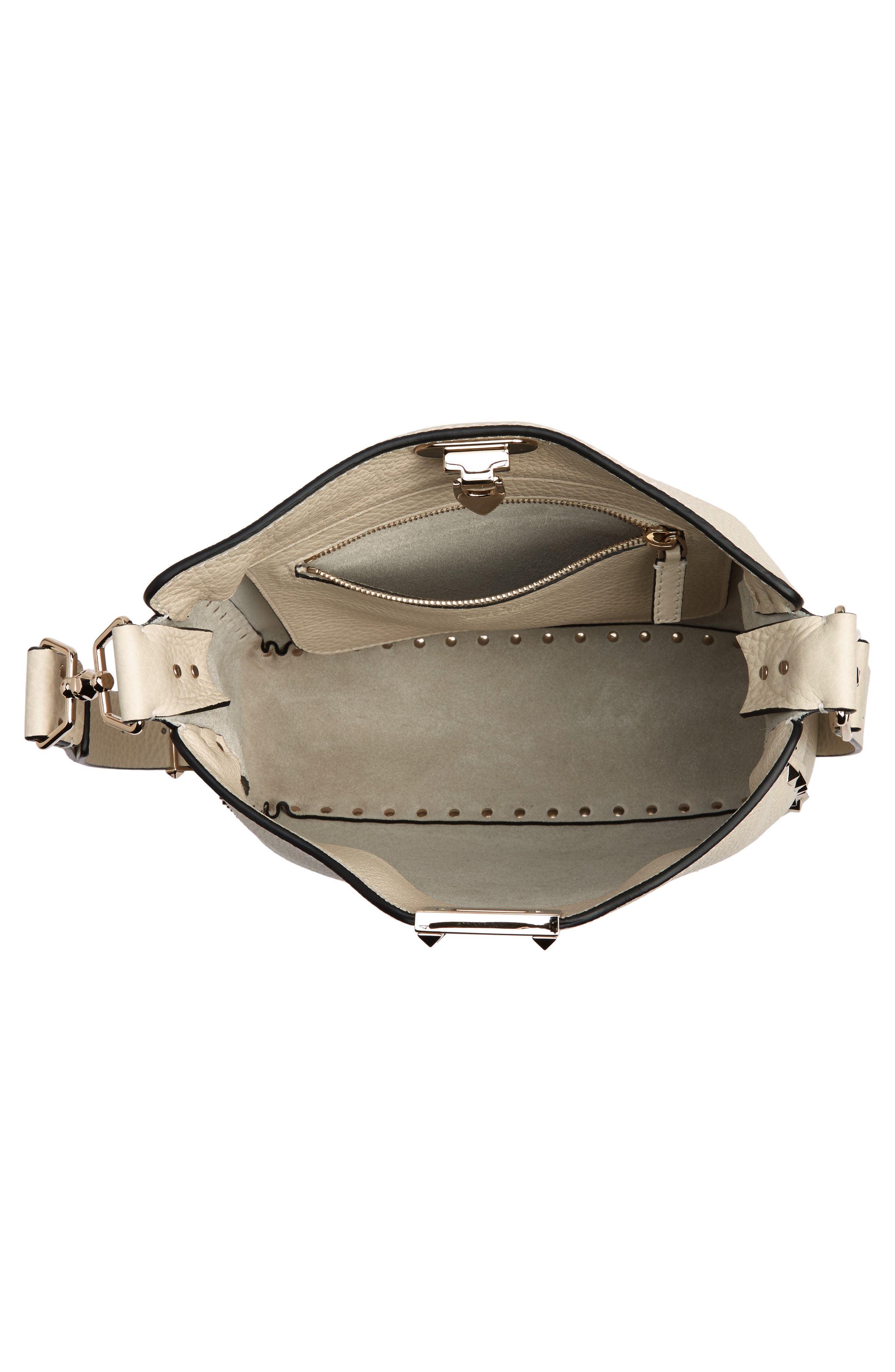 Valentino Garavani Small Rockstud Leather Hobo, Alternate, color, 