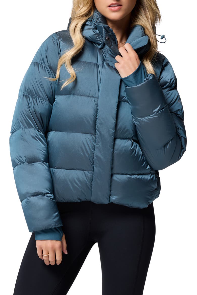 Amaze Puff Hooded Jacket, Main, color, EVERBLUE HIGH SHINE