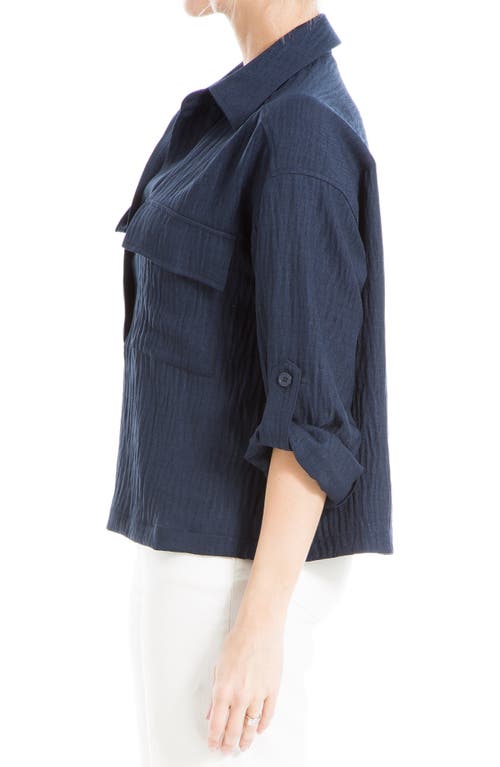 Max Studio Collared Textured Shirt In Blue
