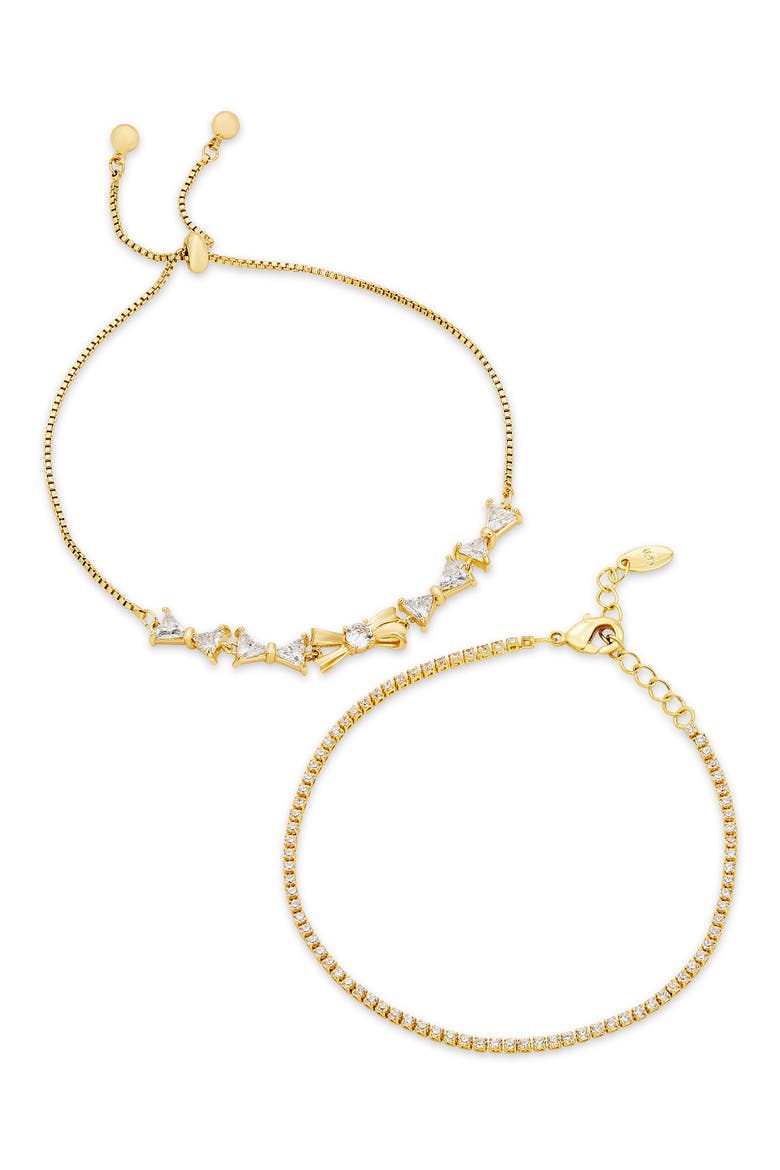 Set of 2 Bow & Cubic Zirconia Tennis Bracelets, Main, color, YELLOW