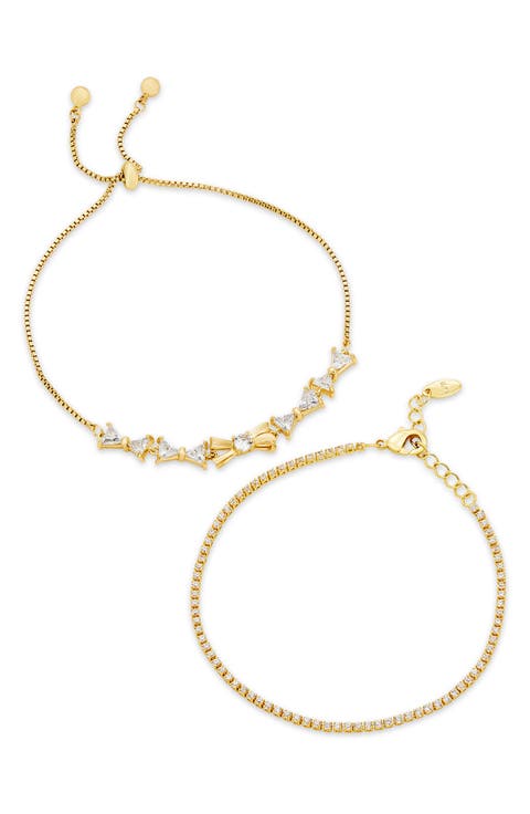 Set of 2 Bow & Cubic Zirconia Tennis Bracelets