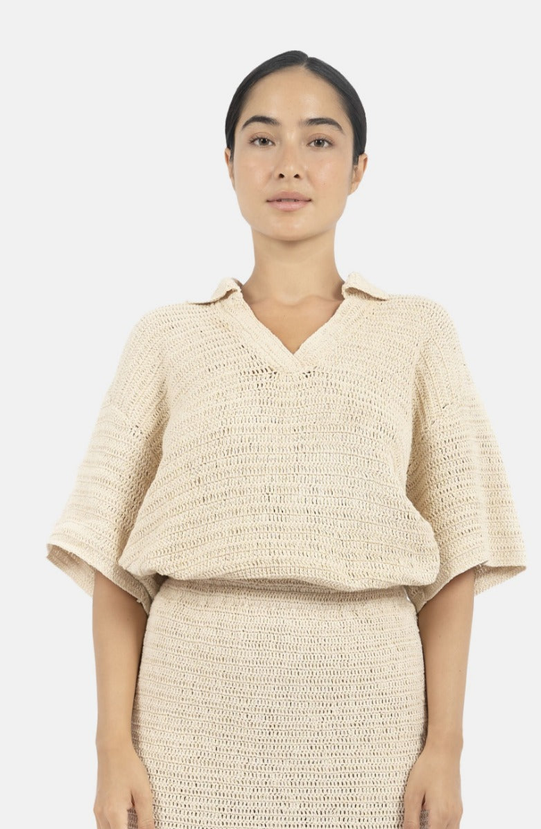 1People-US Sedona Crochet Polo Top, Main, color, Natural
