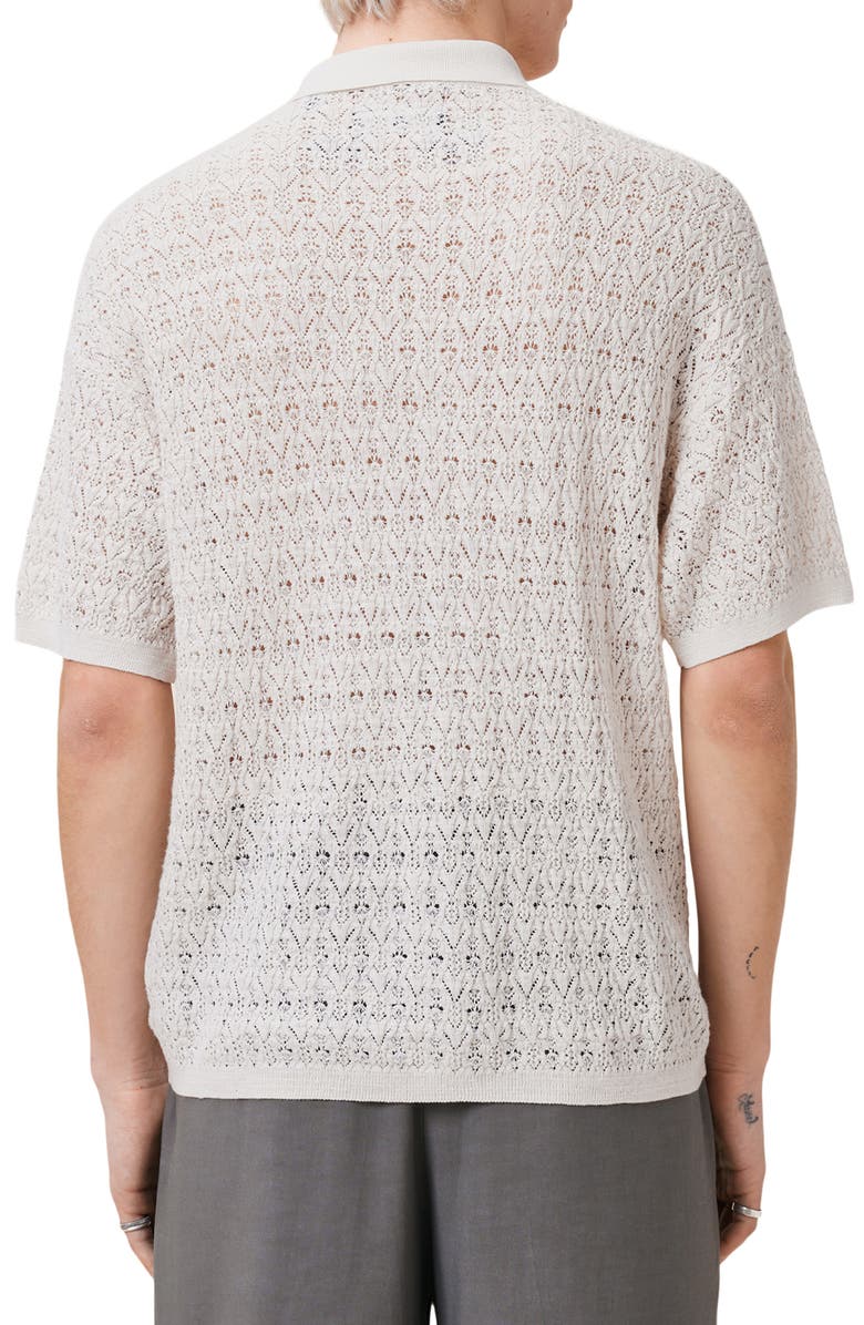 AllSaints Loire Open Stitch Cotton & Linen Button-Up Polo Sweater, Alternate, color, Ecru White