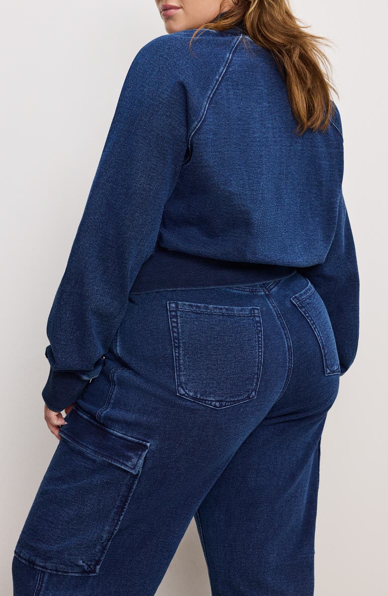 Good American Jeanius Half Zip Crop French Terry Sweatshirt, Alternate, color, Indigo377