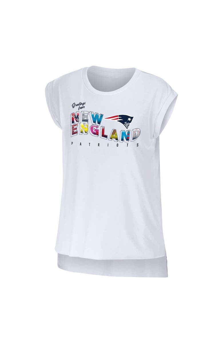 WEAR by Erin Andrews Women's WEAR by Erin Andrews White New England Patriots Greetings From Muscle T-Shirt, Alternate, color, White