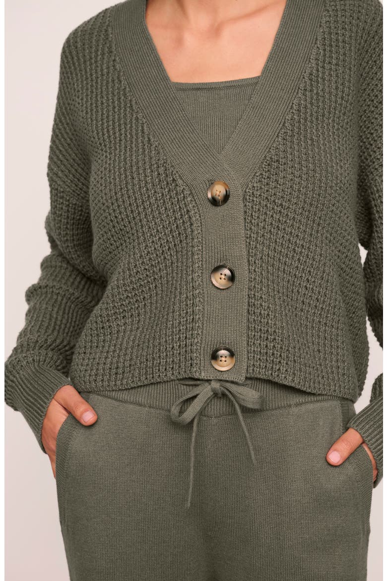 Waffle Knit Crop Cardigan, Alternate, color, SMOKEY OLIVE