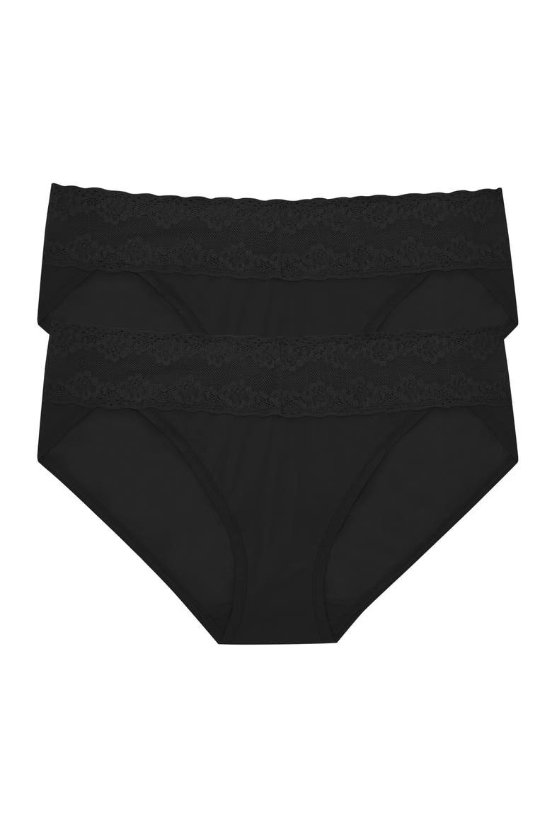Bliss Perfection Lace Trim One Size Bikini Brief 2-Pack, Main, color, BLACK