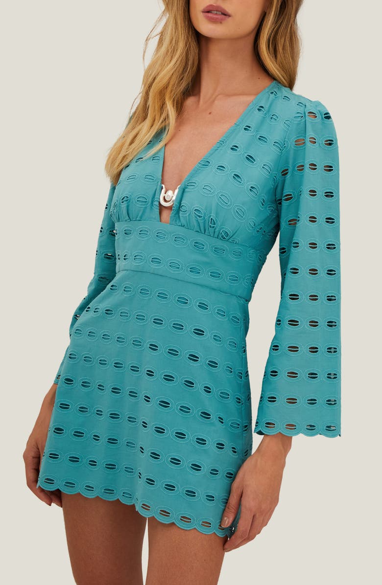 ViX Paula Hermanny Raya Eyelet Long Sleeve Cover-Up Minidress, Main, color, 