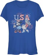 Mickey & Friends Junior's Minnie and Daisy Fireworks Short Sleeve Graphic T-Shirt