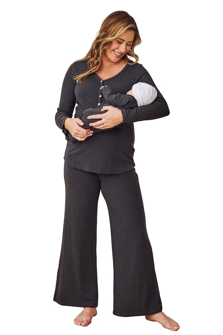 Isabelle Nursing/Maternity Pajamas & Baby Gown Set, Main, color, CHARCOAL