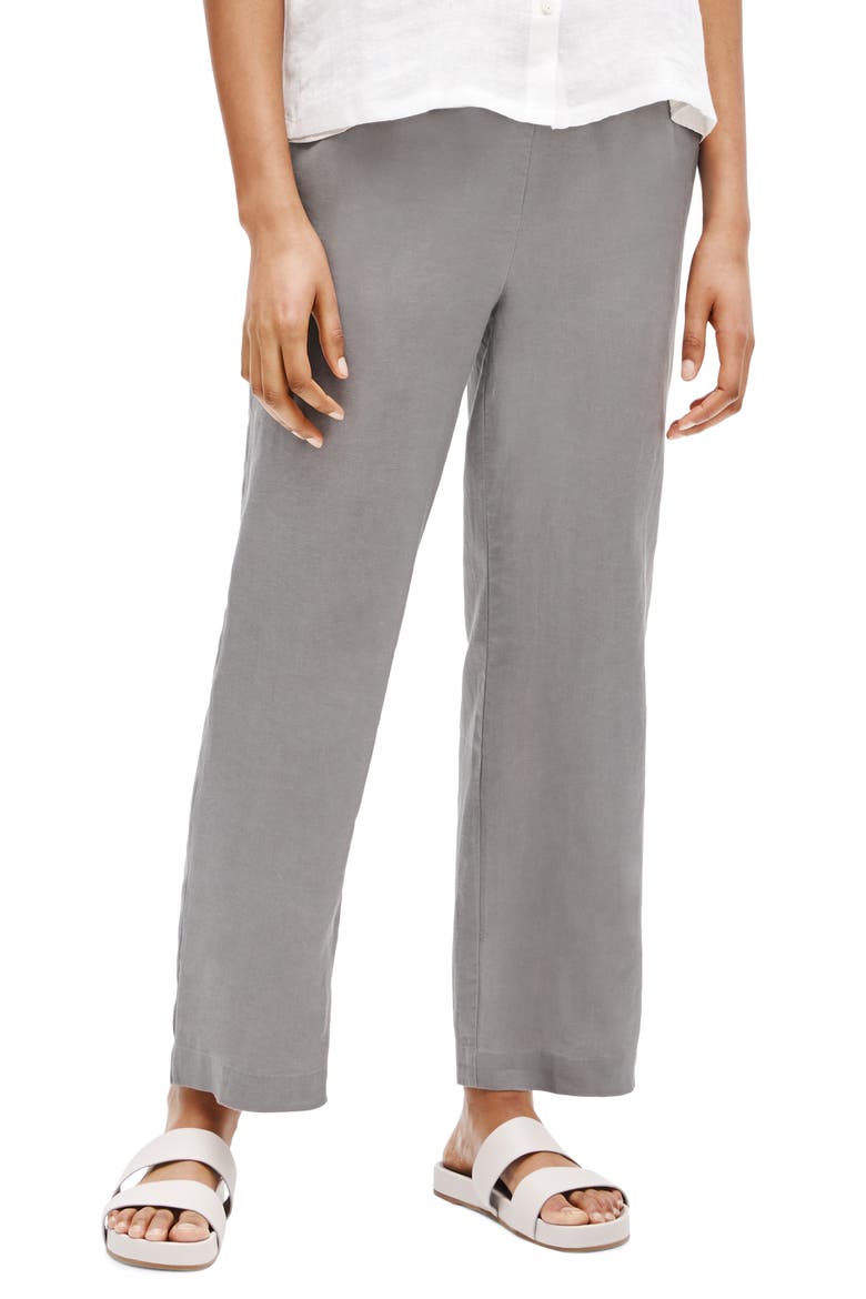 Straight Leg Organic Linen Ankle Pants, Main, color, ZINC