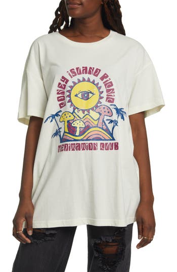 Coney Island Picnic Meditation Club Organic Cotton Graphic Tee In Washed Cream