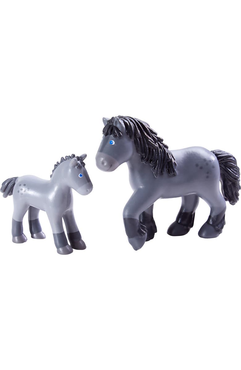 HABA Little Friends Momma and Baby Playset - Cassandra Horse and Cleo Foal Chunky Plastic Farm Animal Toy Figures, Main, color, Multi