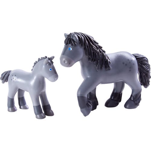 HABA Little Friends Momma and Baby Playset - Cassandra Horse and Cleo Foal Chunky Plastic Farm Animal Toy Figures in Multi 