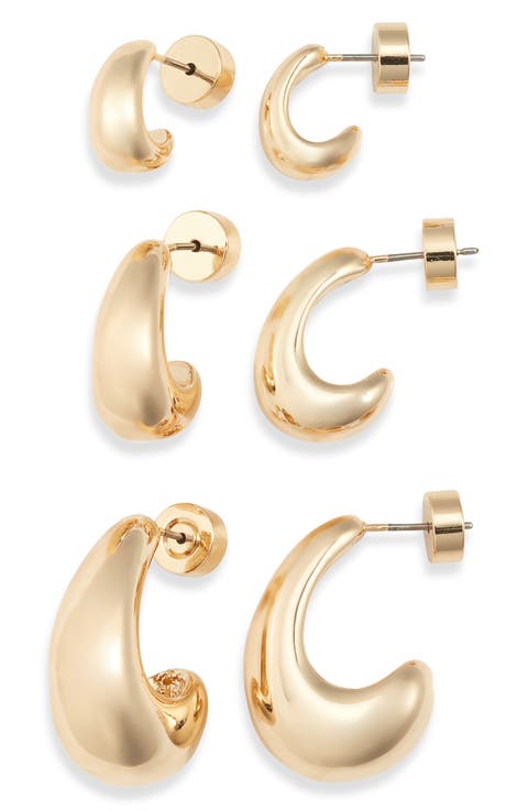 Set of 3 Wide J-Hoop Earrings